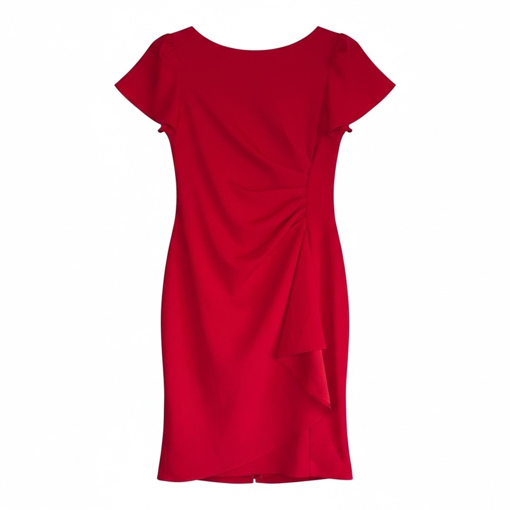 DKNY Womens Red Short Sleeve Ruched Ruffle Sheath Dress ED4KAE64 Size 8 NWT